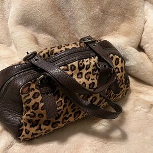 NWOT Adrienne Vittadini Leopard Print Satchel with Brown Accents